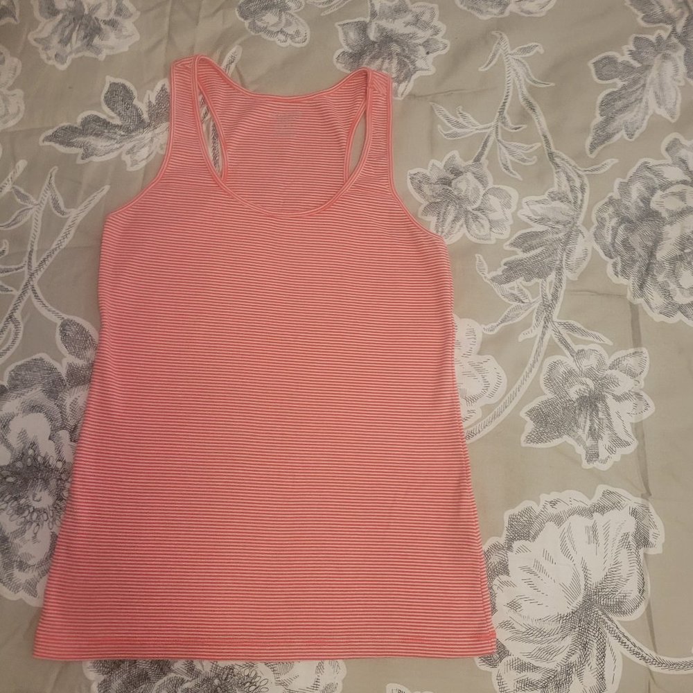 Lands' End Racer Back Coral Striped Tank Size Small